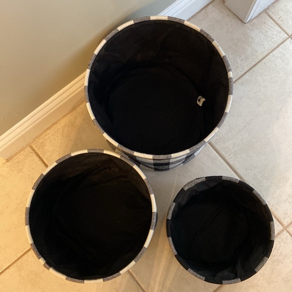 SET/3 Black & White Buffalo Check Soft Sided Nesting Baskets Storage w/ Handles - Picture 3 of 15